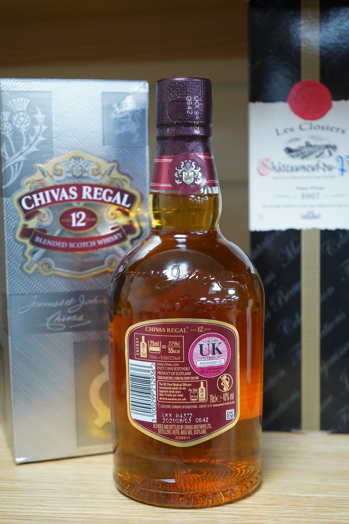 Three bottles of wine and spirits to include Chateauneuf De Pape, 2007 and Chivas Regal scotch whisky